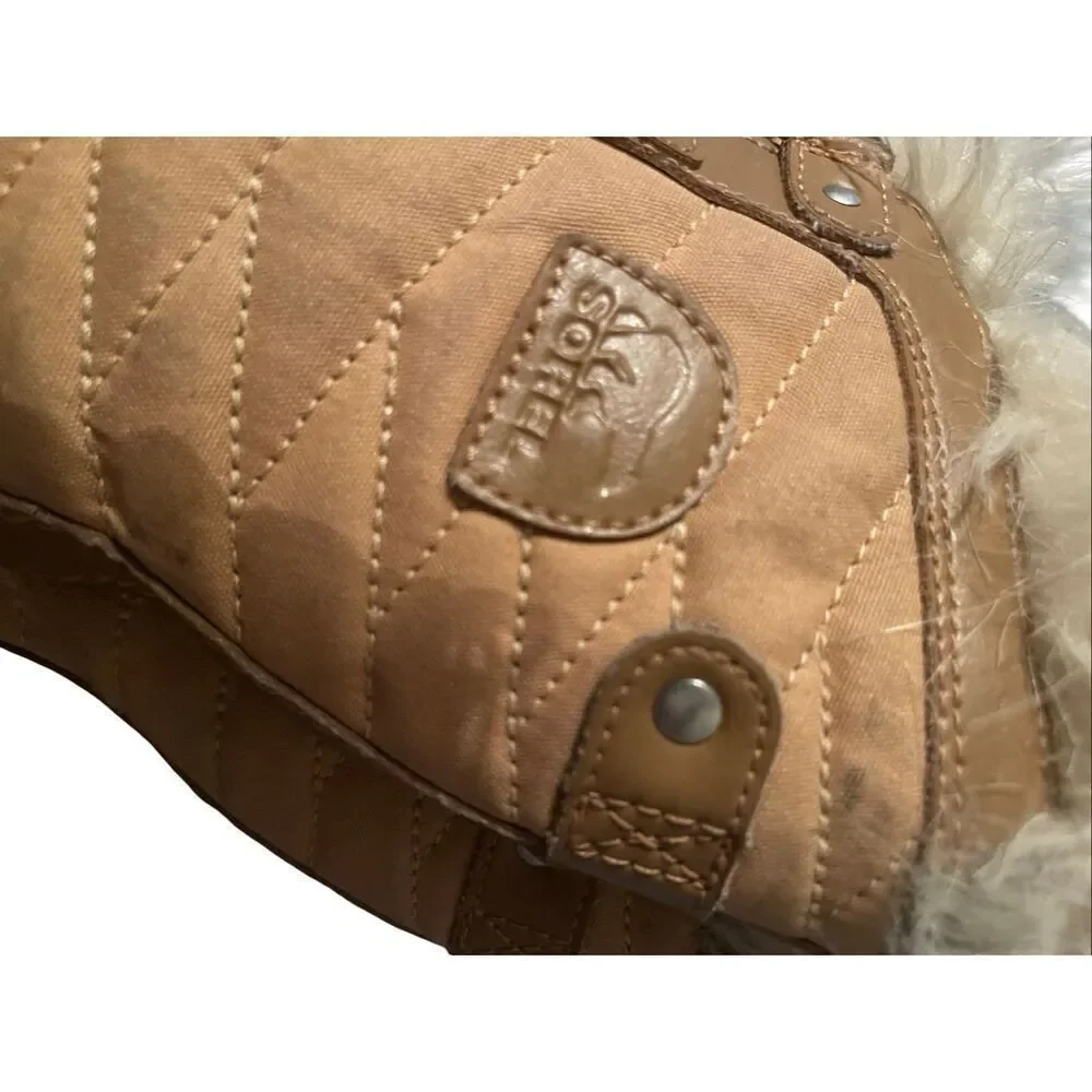 Sorel Tofino II Kids Girls Tan Black Faux Fur Waterproof Winter Snow Boot Size 2